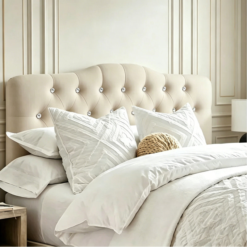 Diamond Tufted Upholstered Headboard, Solid Wood Head Board with Wood Legs, Adjustable Height Bed headboard from 37” to 51” Fabric Headboard in Modern Button Design