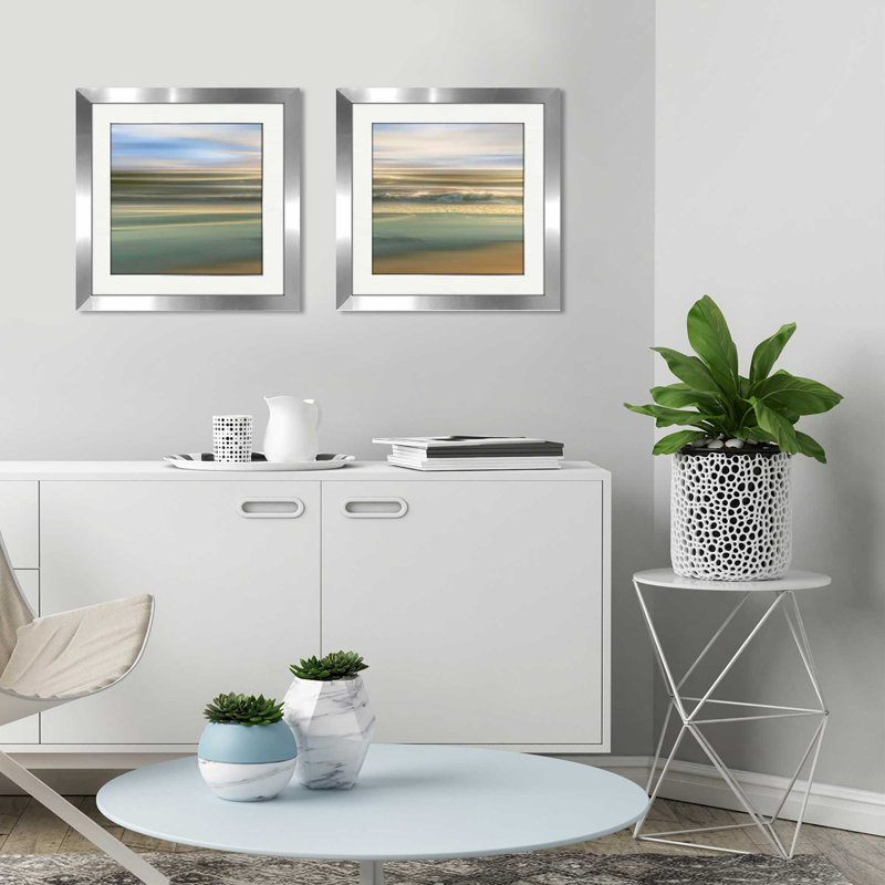 « topaz light », ensemble de 2 reproductions de peintures à l’acrylique encadrées, H 16,5 po x l 33 po x P 1 po, Blanc mat