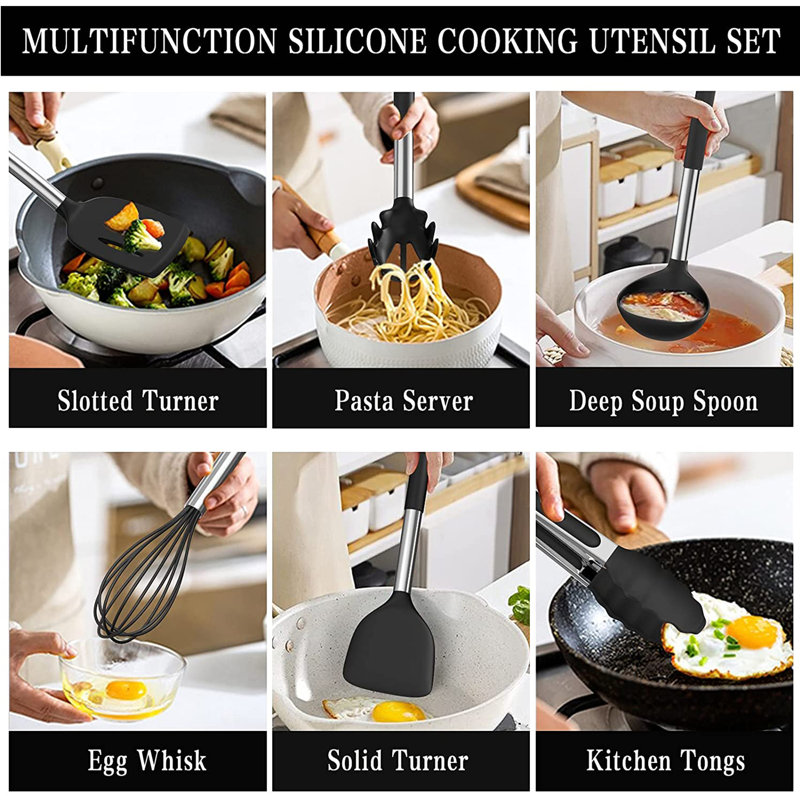35 Pcs Silicone Cooking Utensil Set,stainless Steel Kitchen Utensils Set,non-stick Heat Resistant,black
