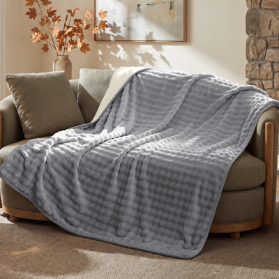 Couverture en molleton réversible imperméable avec texture à bulles, protection à trois couches, housse douillette pour animaux de compagnie et famille, housse de protection pour lit et canapé, gris / blanc, simple 60 po x 80 po
