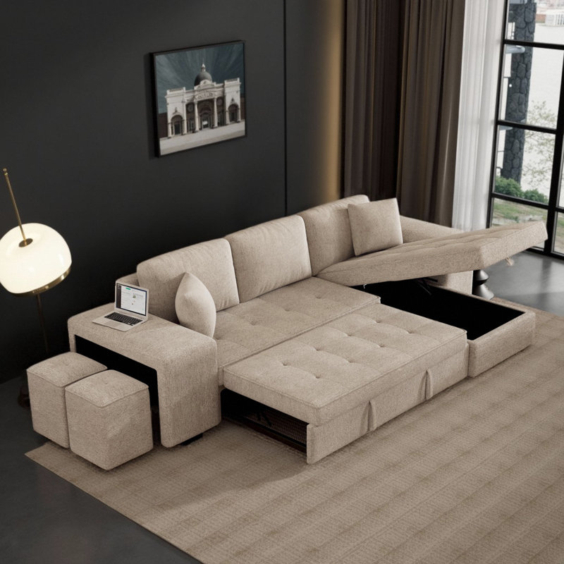 Ensemble de canapé modulaire convertible en L 104,5 po, Chenille crème
