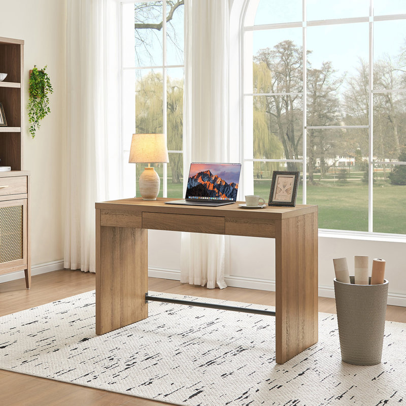 Bureau minimaliste en bois avec tiroir caché Boho, Chêne caramel