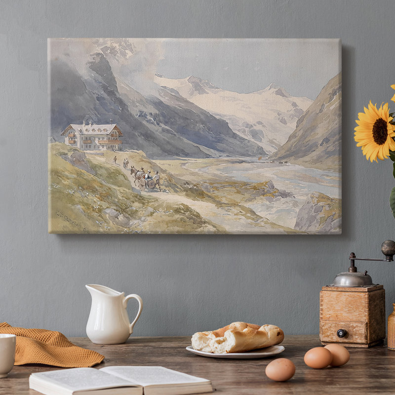 Vallée alpine avec Hotel-Edward Theodore Compton-Toile tendue avec châssis-c. Fin du 19e siècle / début du 20e siècle, 8 x 12