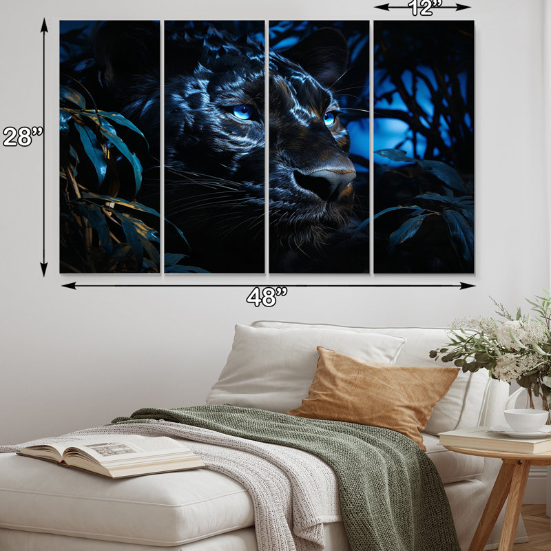 Panthère noire au clair de lune sur toile, 4 pièces