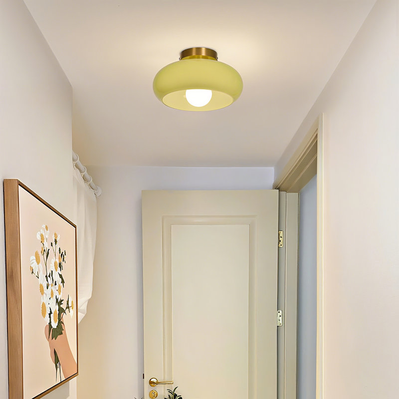 Mid-century Modern Beige Semi Flush Mount Ceiling Light, 5.91" H x 11.02" W x 11.02" D
