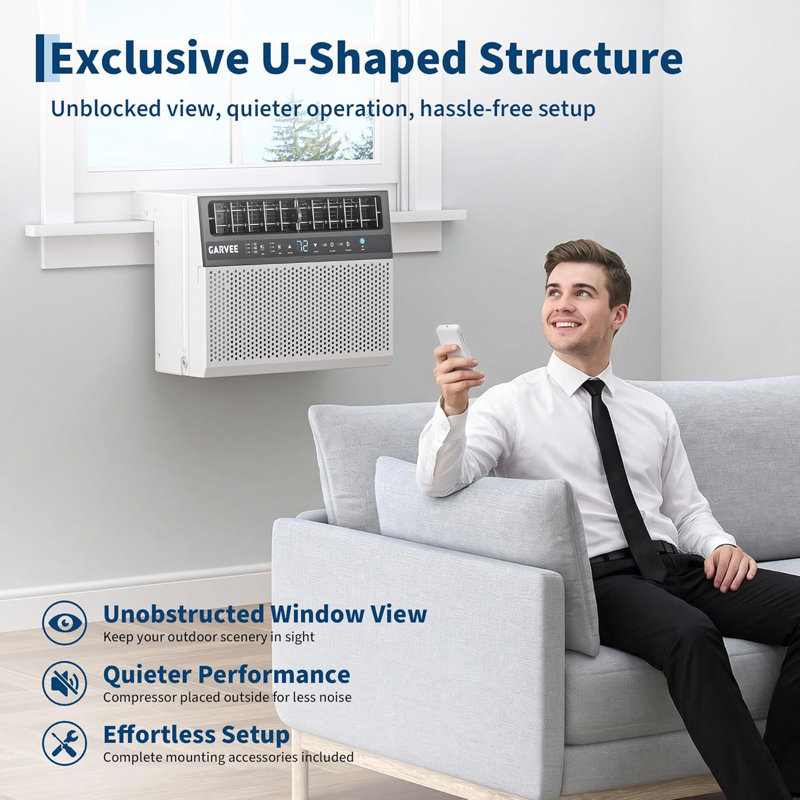 Climatiseur de fenêtre en U 6000 BTU, climatiseur de fenêtre ultra silencieux, écoénergétique, rafraîchit jusqu'à 269 pieds carrés, télécommande, refroidissement de la chambre à coucher, blanc