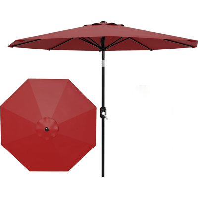 9FT Outdoor Patio Umbrell With 8 Sturdy Ribs, Market Patio Umbrella With Crank Lift and Push Button Tilt, Outdoor Table Umbrella for Garden Deck Backyard Pool
