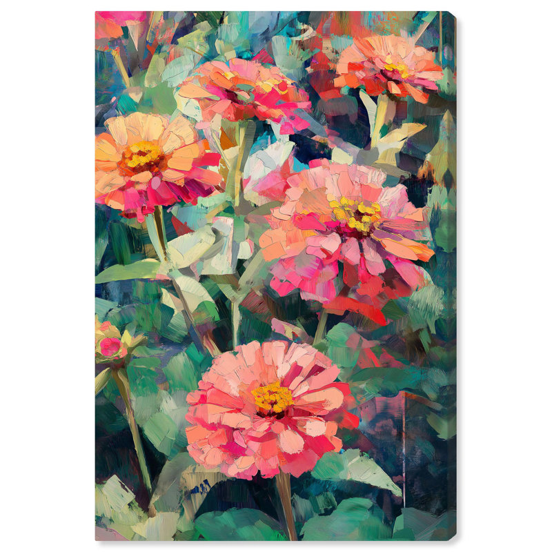 Art Remedy, fleurs vibrantes sur toile, Zinnias en fleurs II, H 24 po x l 16 po, Toile tendue