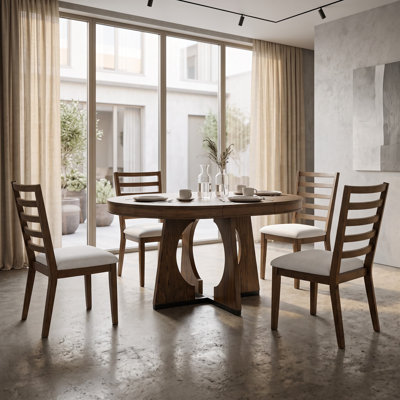 Ensemble de salle à manger rond extensible 5 pièces avec 4 chaises, rallonge amovible de 40 cm et piètement géométrique audacieux – Ensemble de salle à manger rétro pour cuisine et salle à manger