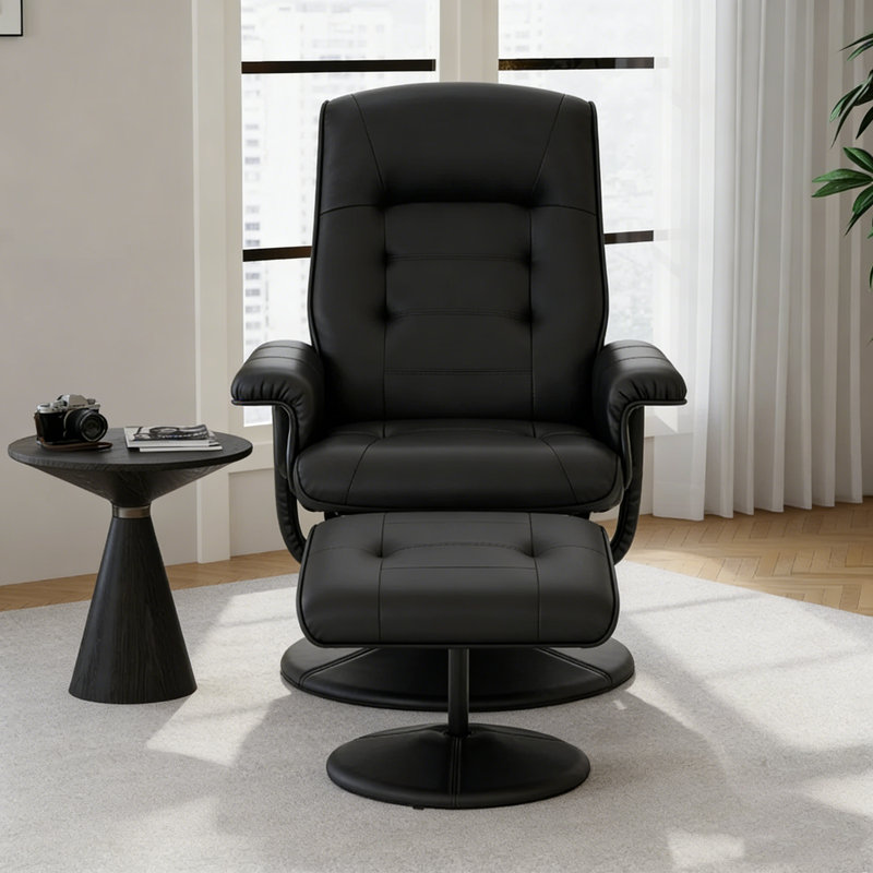 Fauteuil inclinable en cuir avec repose-pieds pivotant à 360 ° Meleri