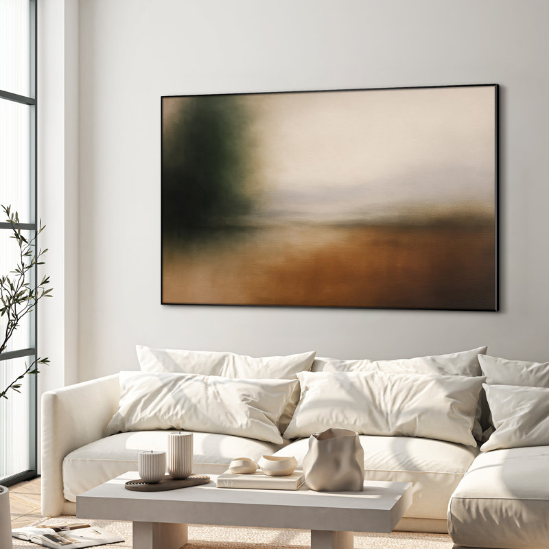 Extra Large Wall Art Fabric Print - Modern Neutral Abstract Landscape for Contemporary Home Artwork Decor for Living Room or Bedroom - "Frame Assembly Required (Unfinished Frame)"