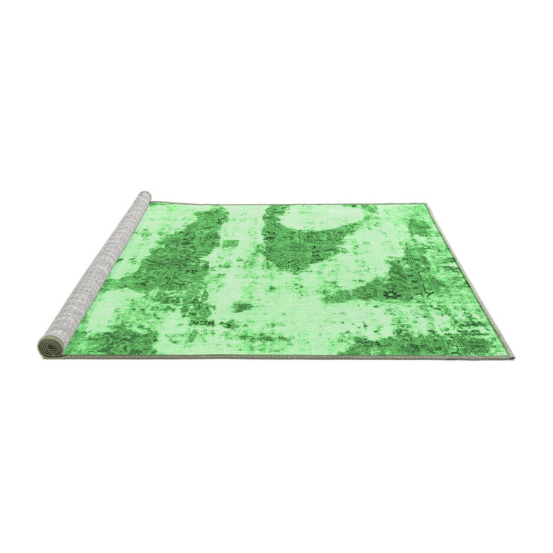 Tapis abstrait vert émeraude lavable à la machine 834, Rond 7 pi