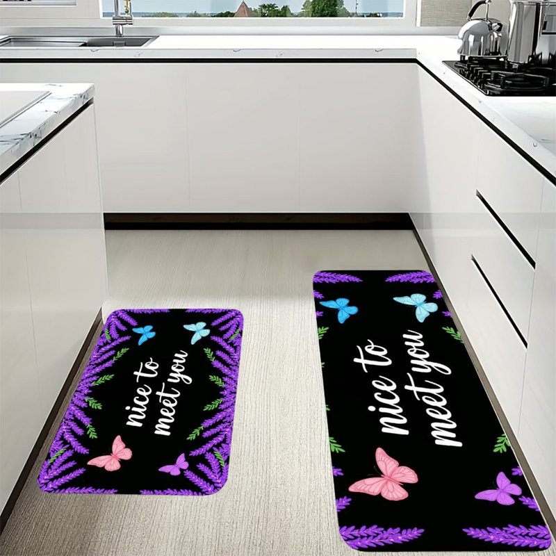Ensemble de tapis de sol en flanelle 2 pièces lavande et papillons