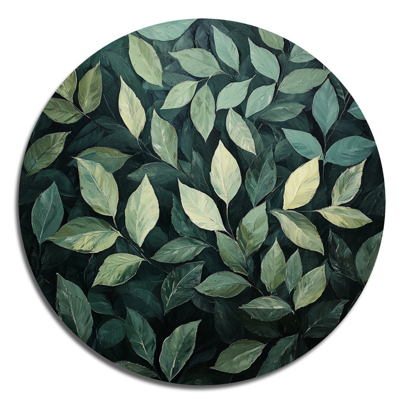 Feuillage olive vert feuillage collage II - feuilles rondes, art mural en métal, H 36 po x l 36 po