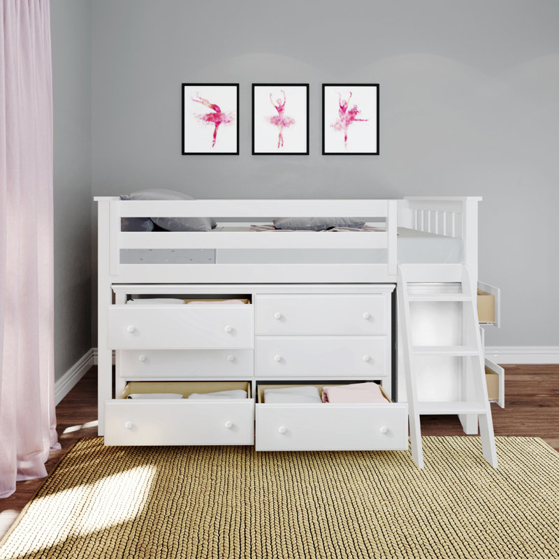Kaiden Kids Twin Loft Bed with Drawers, White