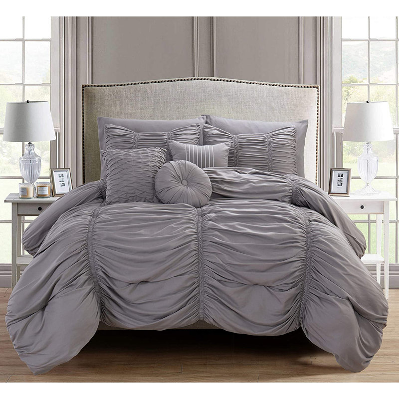 Modern Comforter, Queen Comforter + 10 Standard Pillowcases, Gray