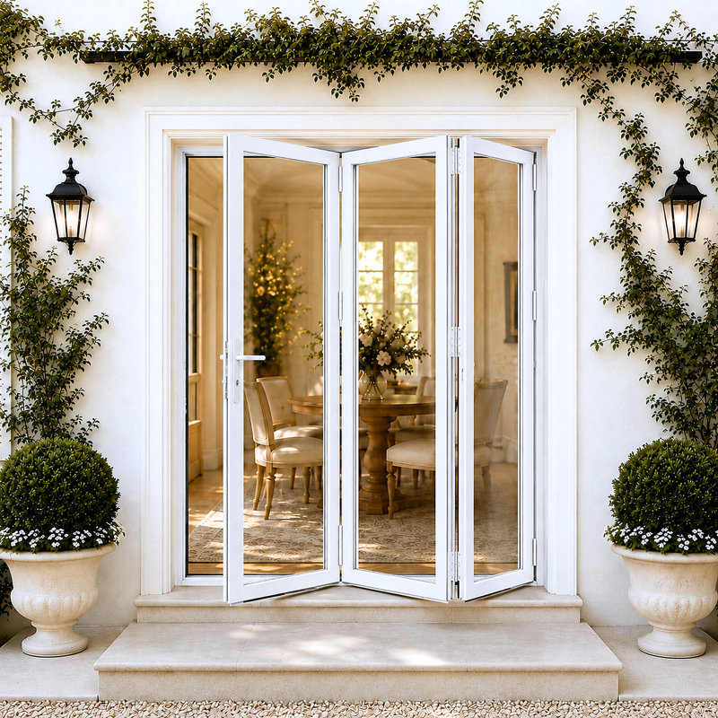 Porte pliante blanche l 96 po x H 80 po pliante à droite en aluminium pliable (3 + O), Standard, Côté droit