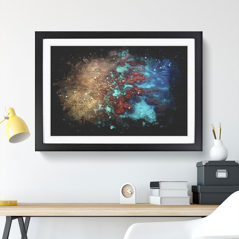 The Great Barrier Reef Coral Paint Splash - Picture Frame Graphic Art, 36cm H x 48cm W x 2cm D, Black Framed