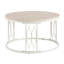 Table basse ronde avec texture faux travertin, 27,5 pouces de diamètre, panneau de fibres à densité moyenne et métal, finition blanche-129875511