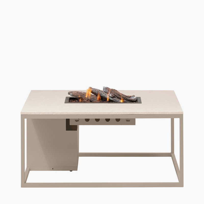 Himanshu Round Douglas Fir Wood Propane Smokeless Fire Pit Table with Hidden Fuel Tank, Sandy Beige