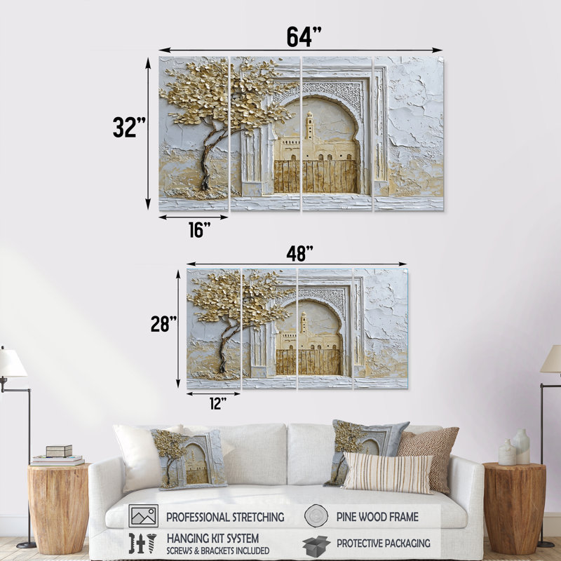 Art marocain sur toile, médina marocaine, H 32 po x l 64 po
