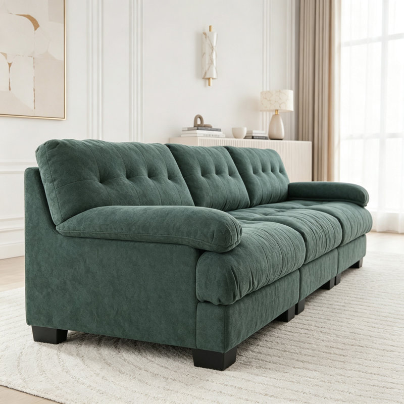 Canapé modulaire surdimensionné avec 5 coussins décoratifs Cloud, 3 places, Vert