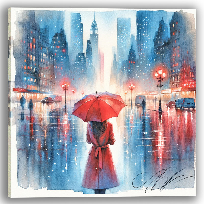 Rainy Solitude Evening City Lights - impression sur toile tendue, H 30 po x l 30 po x P 1,5 po