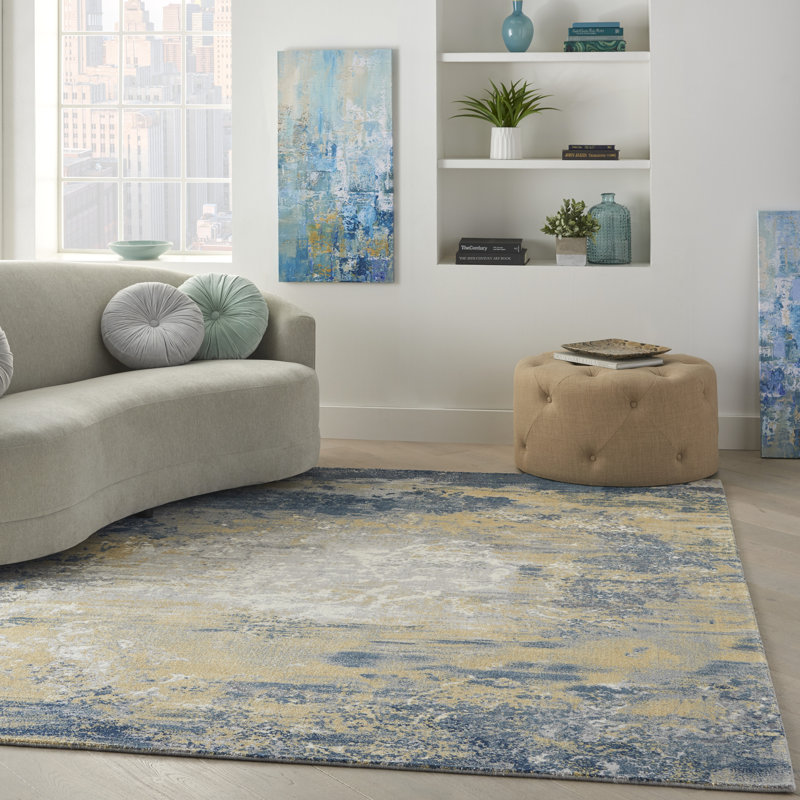 Tapis bleu marine moderne Cannes, Rectangle 9 pi 9 po x 13 pi 9 po