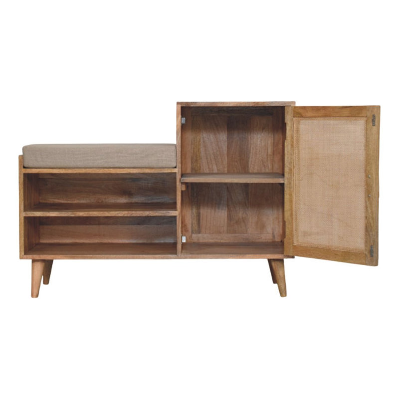  Banc de rangement rembourré en bois massif et en chêne massif de 41 pouces avec armoire et tablettes