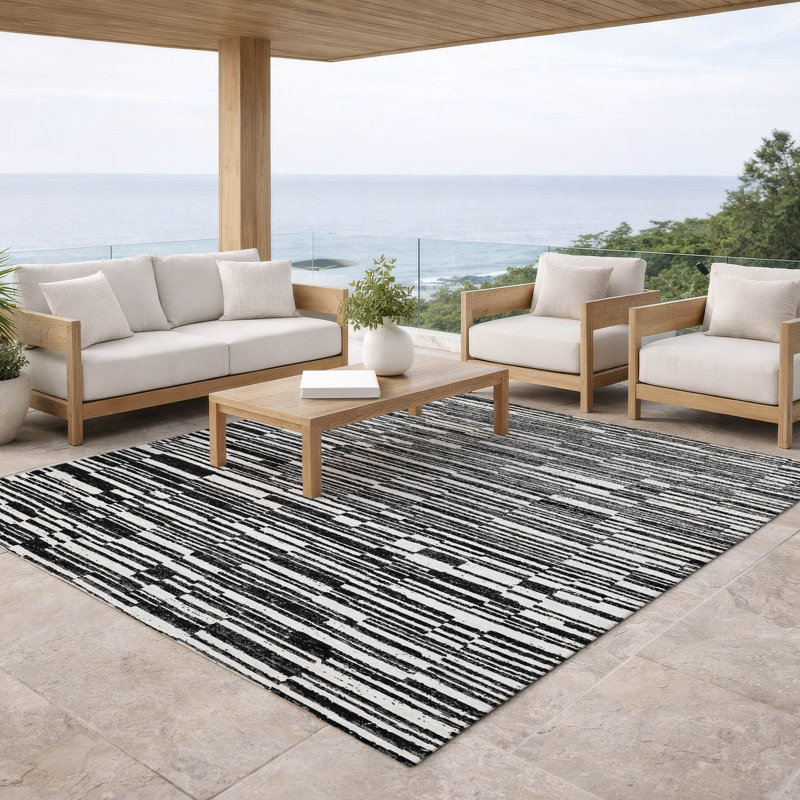 Machine Washable Indoor/Outdoor Chantille ACN2907 Striped Rug, 8' x 10', Black