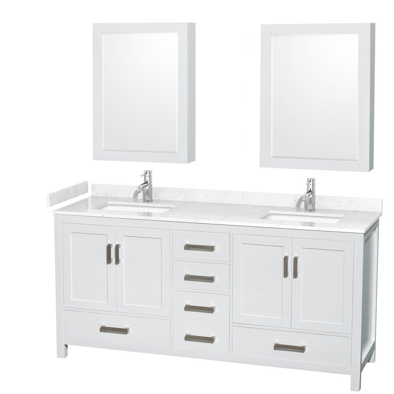 Sheffield 72" Double Bathroom Vanity Set, Carrara Cultured Marble, White