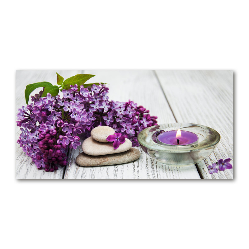 Lilac And Zen Stones - No Frame Print on Glass, Canvas, 50cm H x 100cm W x 2cm D