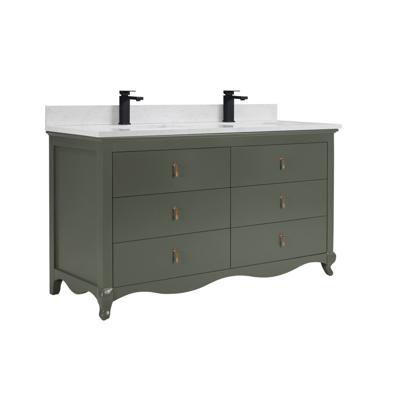 60" Solid Wood Sink Vanity  With 1' Artificial Stone Top, Pewter Green
