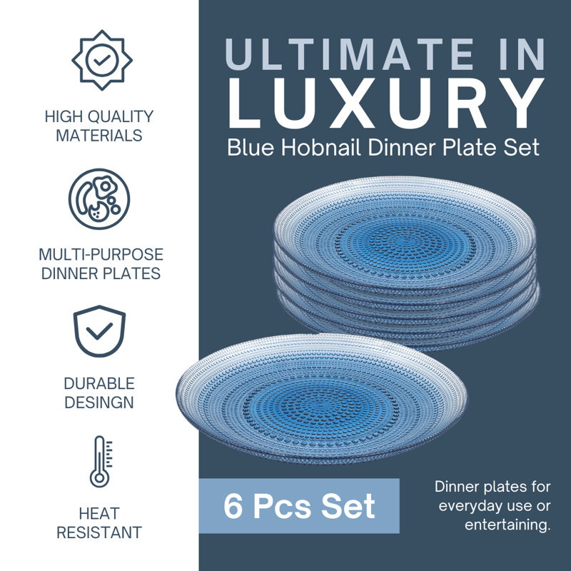 6 Pc Blue Hobnail Plate Set