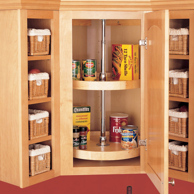 Wood Full-Circle 2-Shelf Lazy Susans for Corner Base Cabinets, 22.0" W