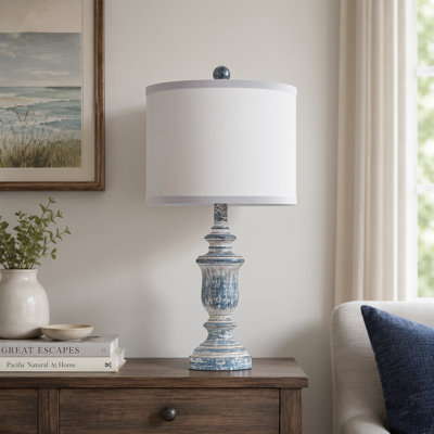 22" Distressed Blue Resin Table Lamp Set