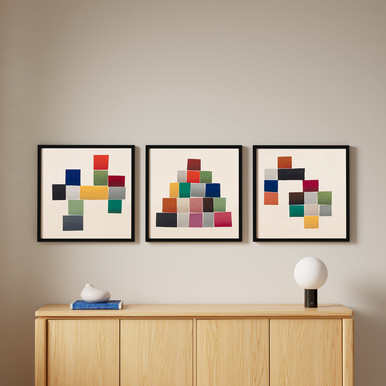 Jewels. Set Of 3 by Lee Lessem, Black Framed, 24" H x 24" W x 1.25" D