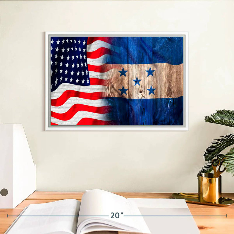 Drapeau des États-Unis et du Honduras, Cadre flottant blanc, 13 po x 9 po