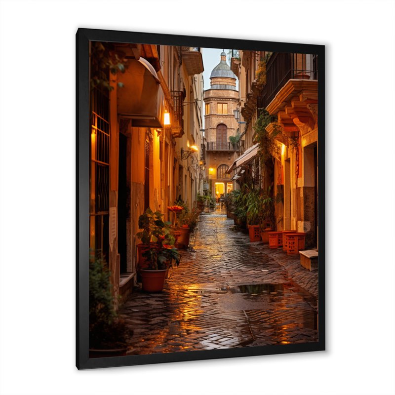 «Maighdiln Italy Eternary City Whispers», art mural pour le salon en Italie, H 44 po x l 34 po x P 1,5 po, Cadre simple noir