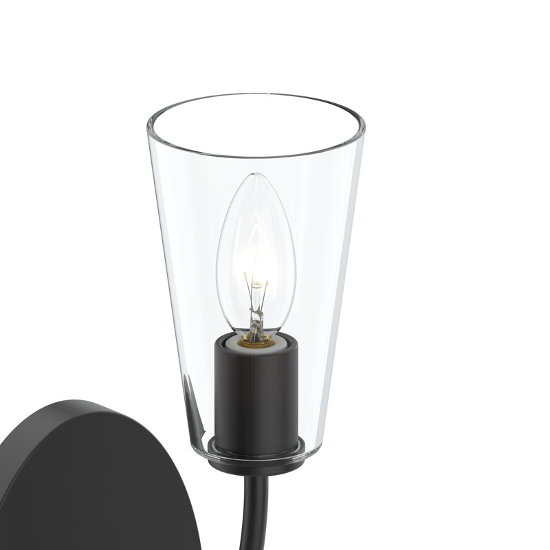 Applique murale 1 lumière noire mate avec abat-jour en verre transparent Jheni, Noir mat