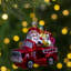Ornement de Noël en forme de camion de pompier rouge 4 "avec Père Noël et cadeaux