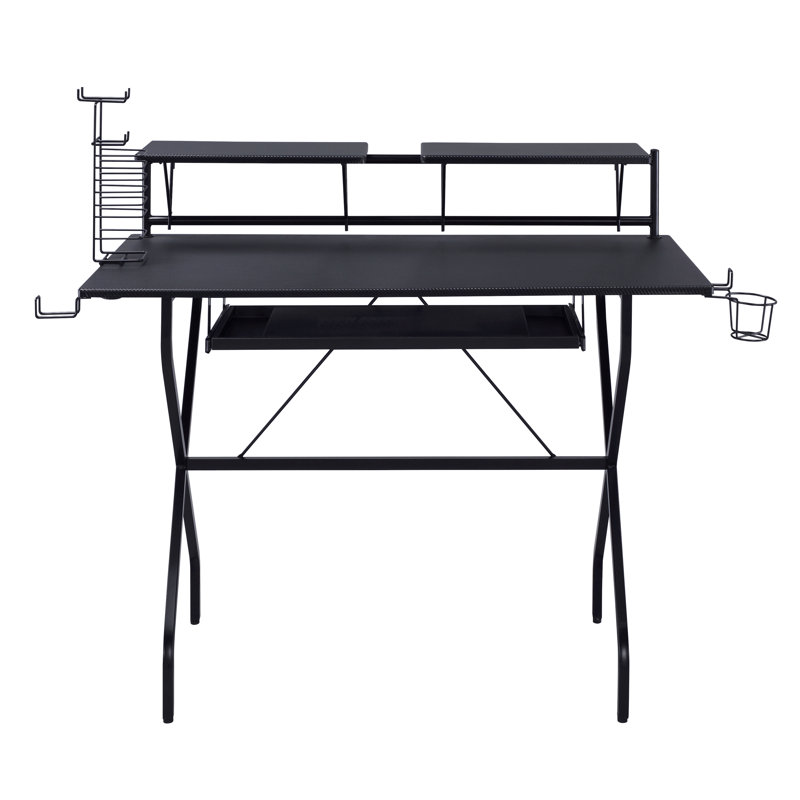 Bureau d'ordinateur noir avec plateau pour clavier
