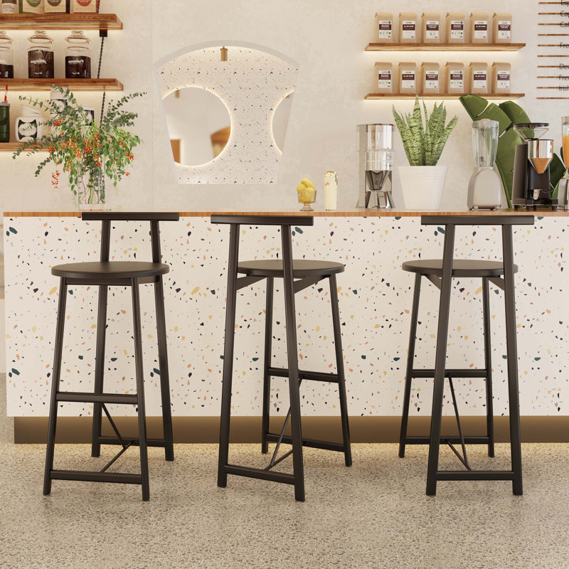 Ensemble de 3 tabourets de bar 27 po H 27 po avec repose-pieds moderne, Noir, noir, noir, noir