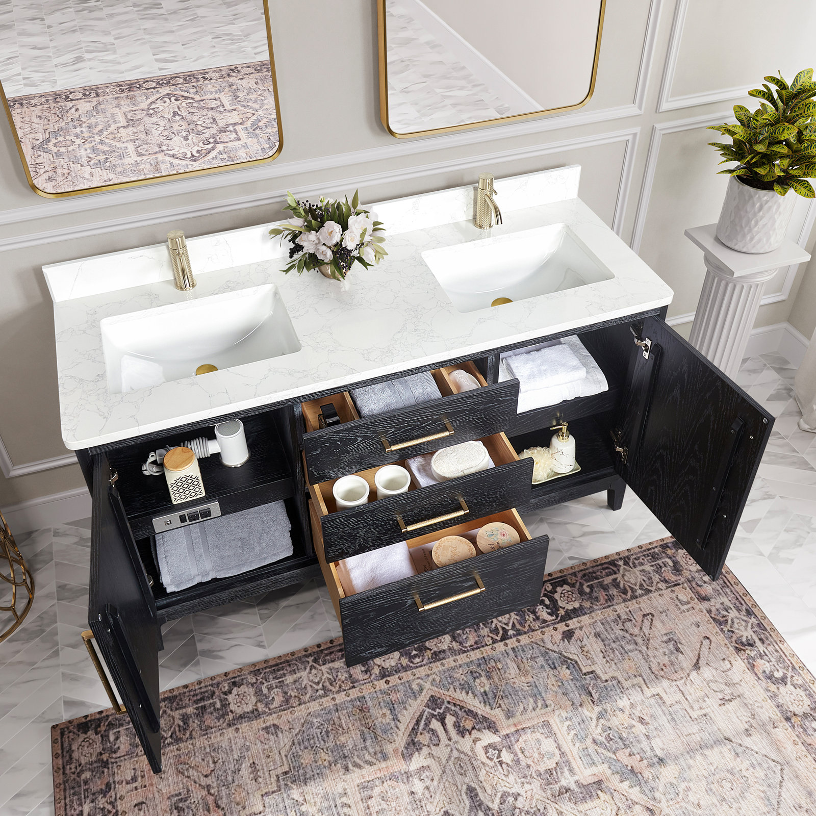 Langosta 60" Double Bathroom Vanity, Fir Wood Black