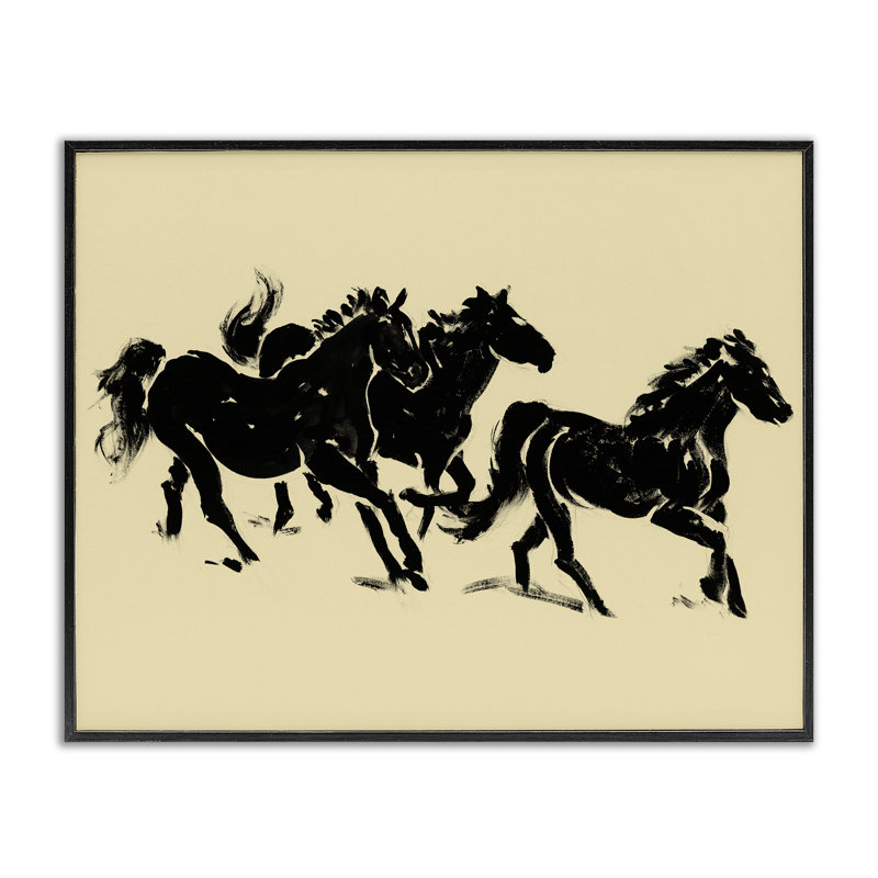 Chevaux en mouvement, giclée encadrée, design par Victoria Barnes, H 24 po x l 30 po, Giclée encadrée noir minuit