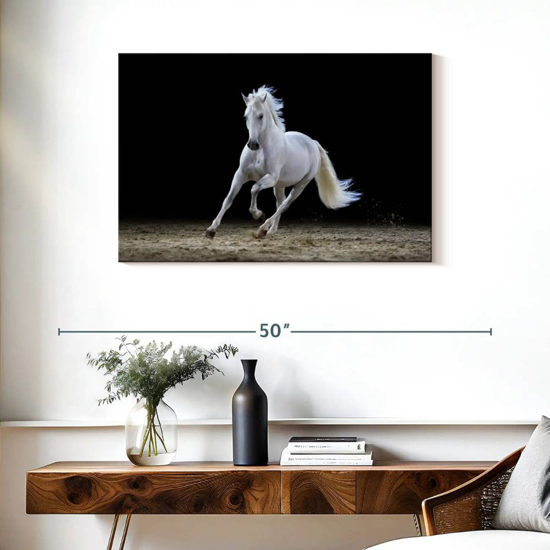 Brampt Galloping White Stallion, 24" H x 36" W