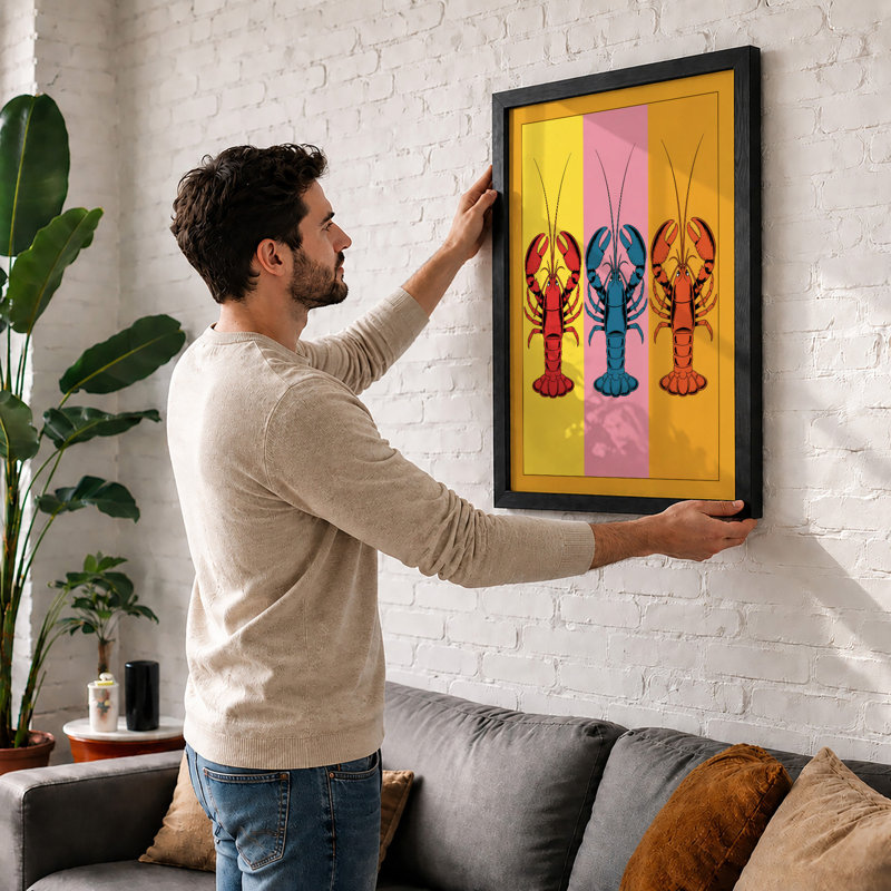 Lobster Trio Pop Art - Framed Print, Oak, A3 - 42.0 x 29.7 cm