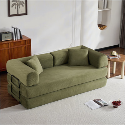 Canapé-lit convertible avec coussin cylindrique, canapé-lit pliant en velours côtelé avec structure de forme fixe, canapé-lit de salon pour chambre à coucher