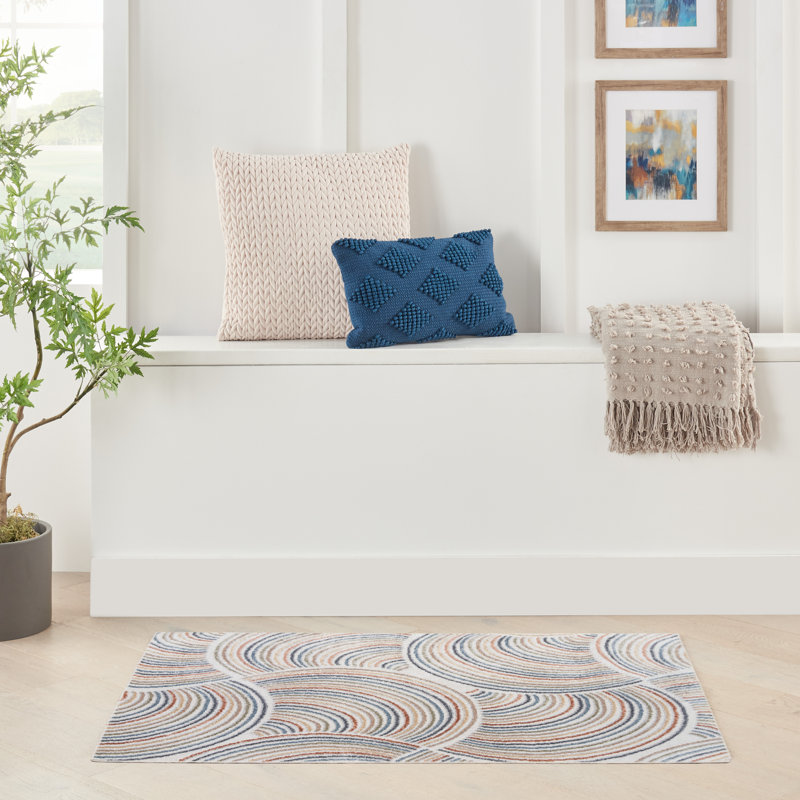 Aramus Machine Washable Abstract Ivory/Multi Rug, Rectangle 3'3" x 5'