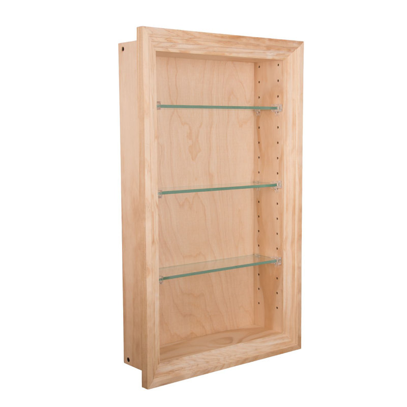 3 Piece Solid Wood Recessed Wall Shelf with Adjustable Shelves, Natural
